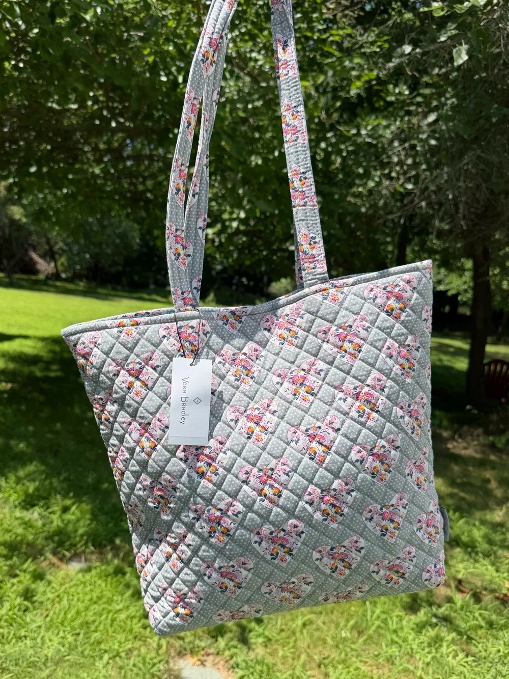 Vera Bradley Quilted Tote Mon Amour Gray Hearts NWT